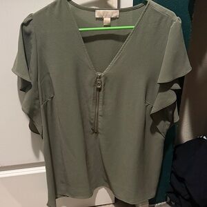 MICHAEL Michael Kors Olive V-Neck Blouse with Zipper
